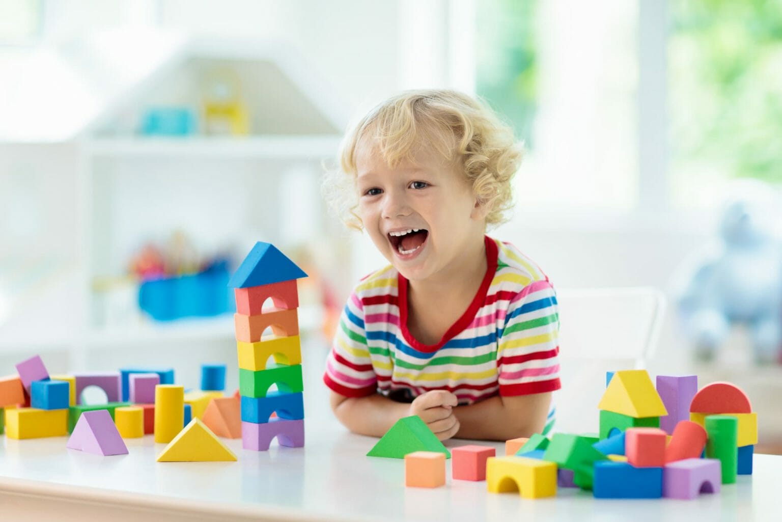 A child playing with building blocks